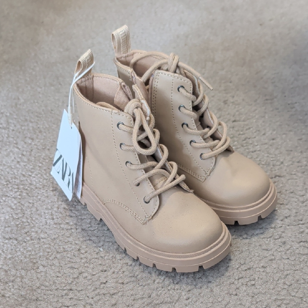 Zara Kids Neutral Tan Lace-Up Combat Boots